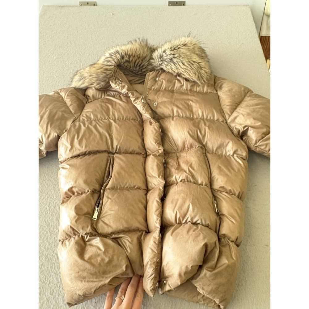 Lauren Ralph Lauren Coat‎ Womens XS Beige Puffer Faux Fur Hood Zip Pockets Warm